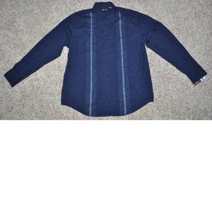 Mens Sport Shirt Blue Silver X-Large Centro Long Sleeve Button Front Relaxed